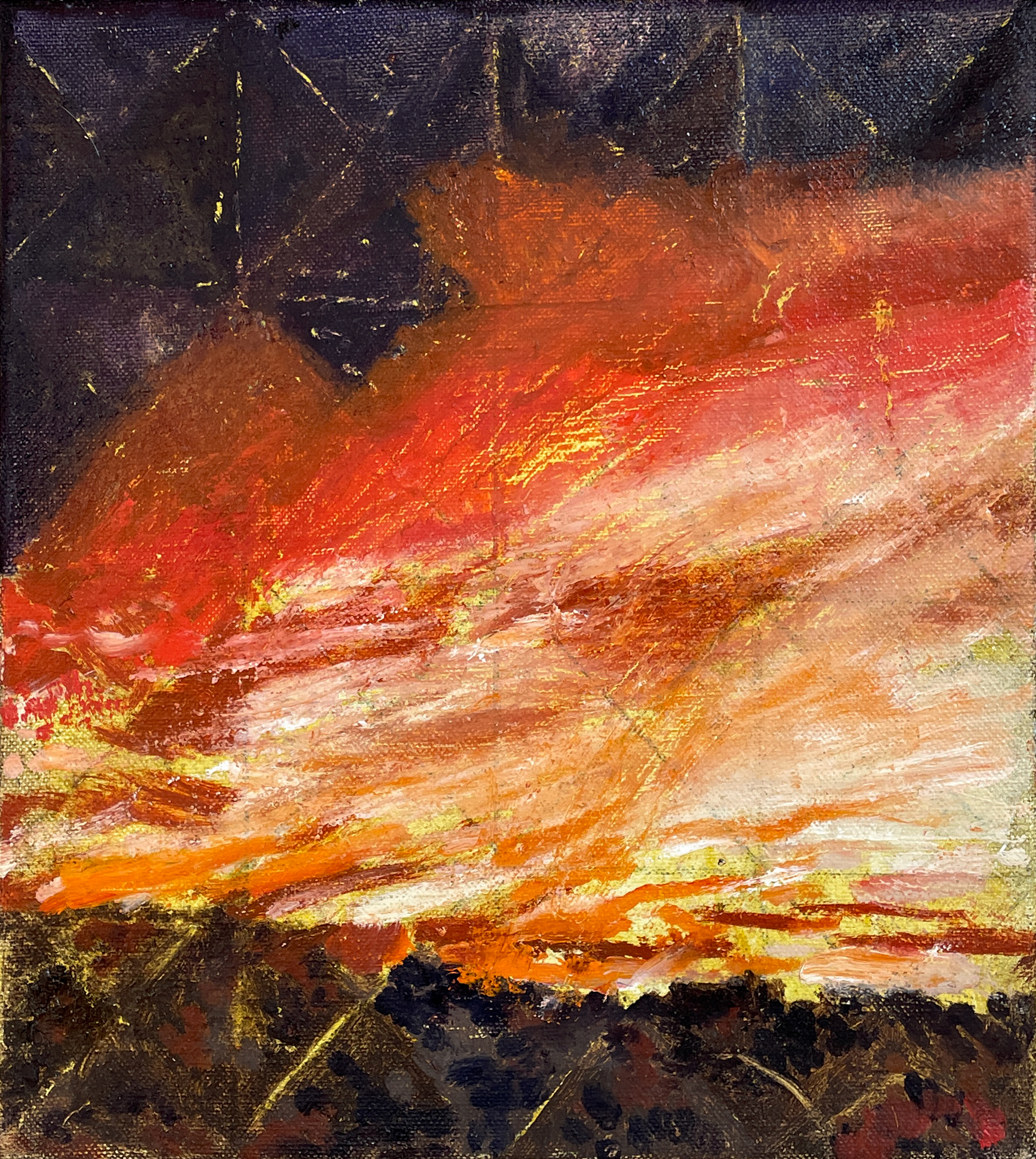 Dramatic Sunset, 2024, oil on panel, 11.50 x 10.50 inches