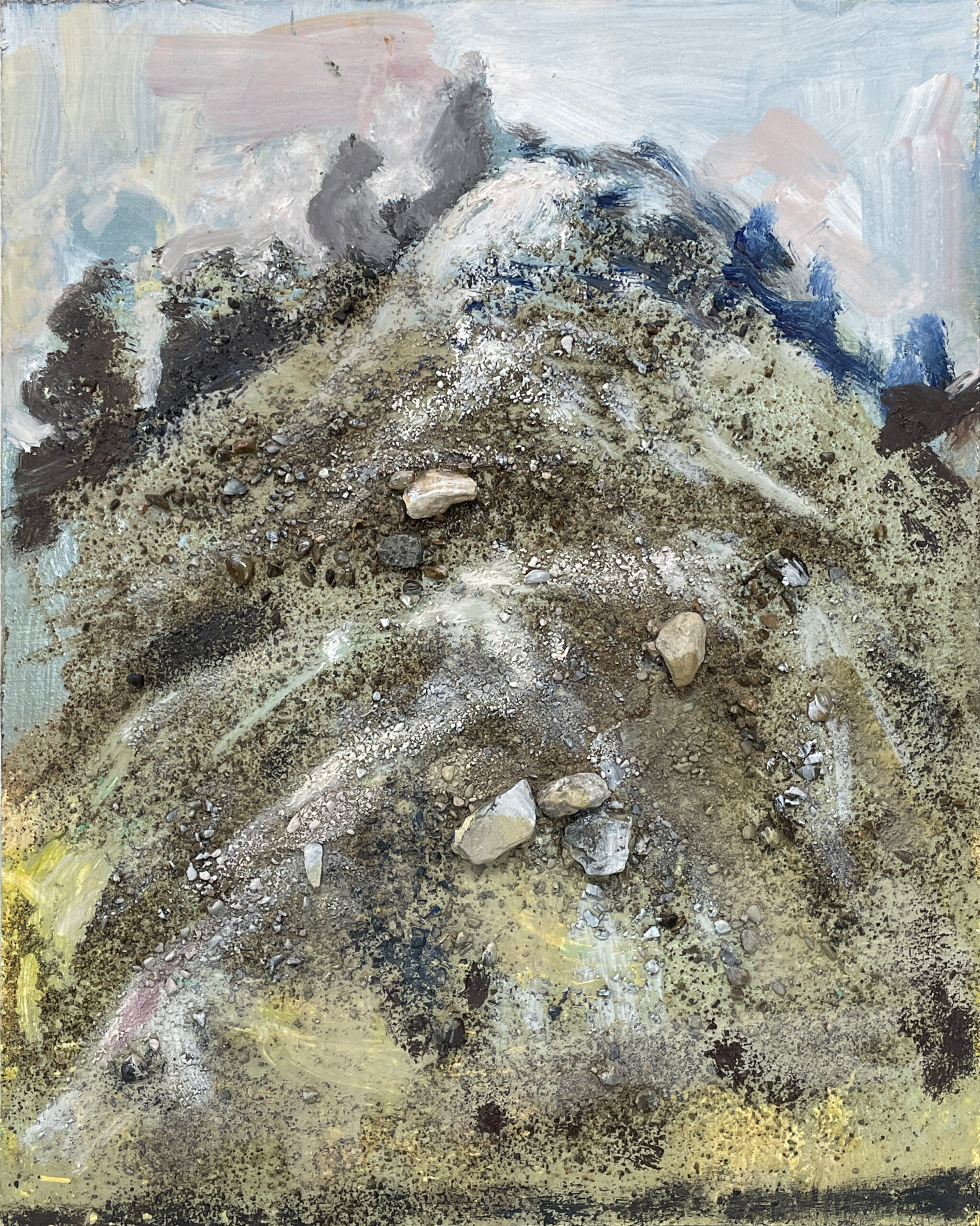 Steep, 2025, oil and earth on panel, 9.75 x 7.75 inches