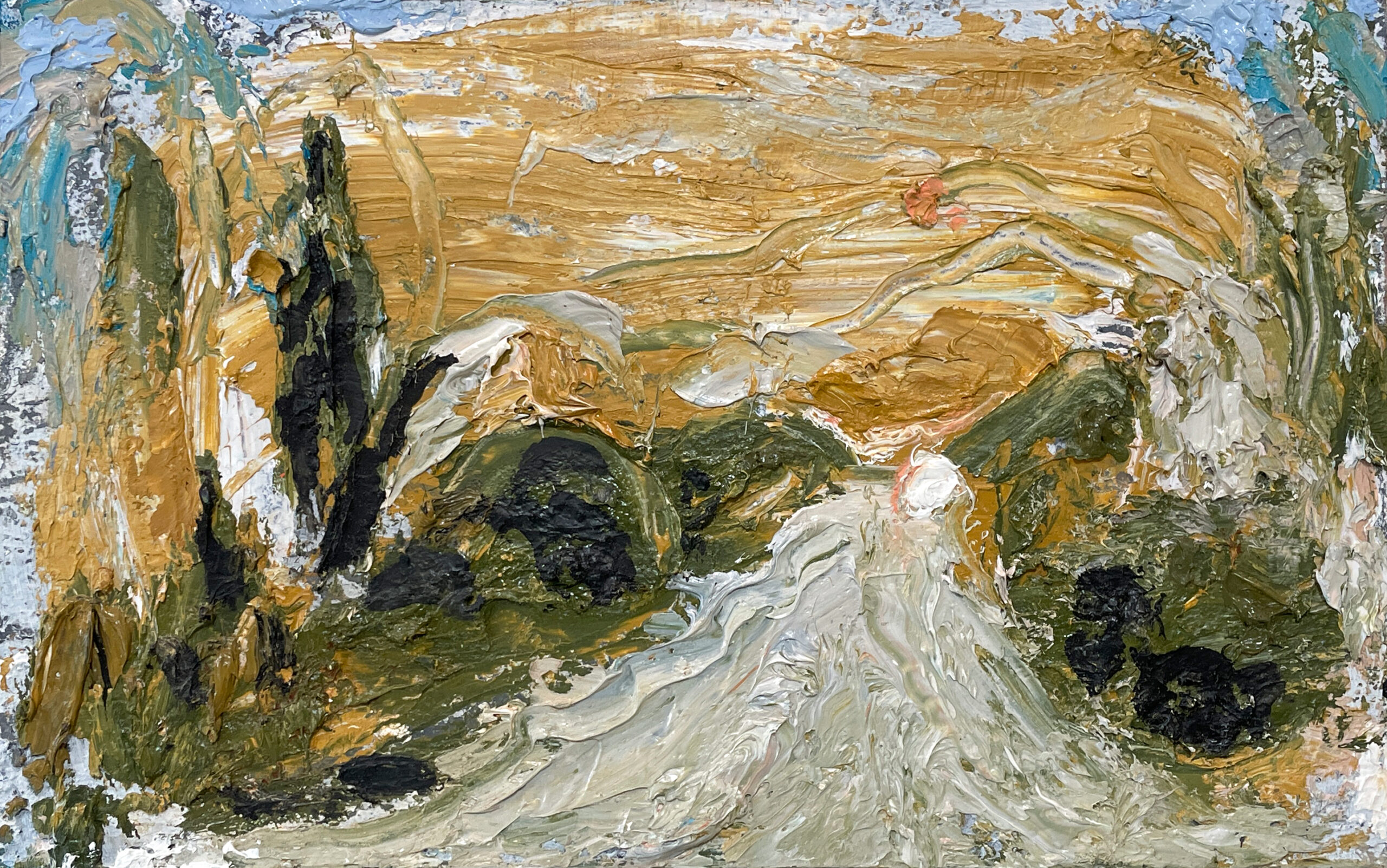 Road to Happiness, 2025, oil on panel, 5 x 8 inches